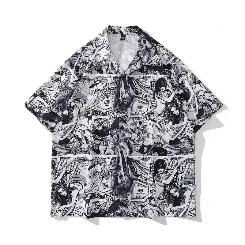 Short Sleeve Shirt Cartoon Vibe Casual Flower Shirt