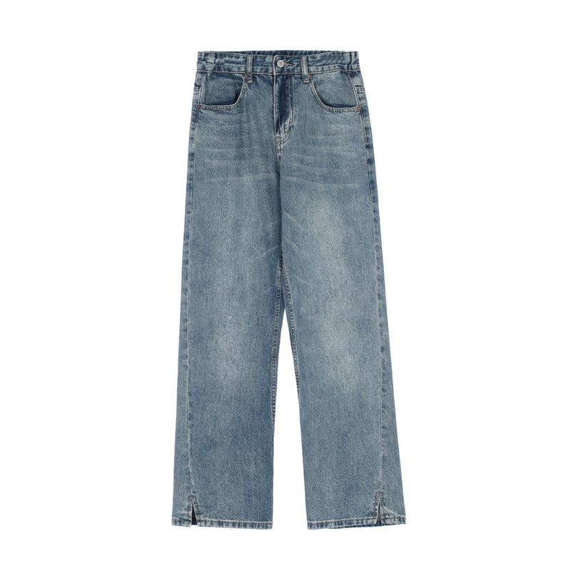 Men Jeans Solid Color Loose Distressed Wide Leg Leisure