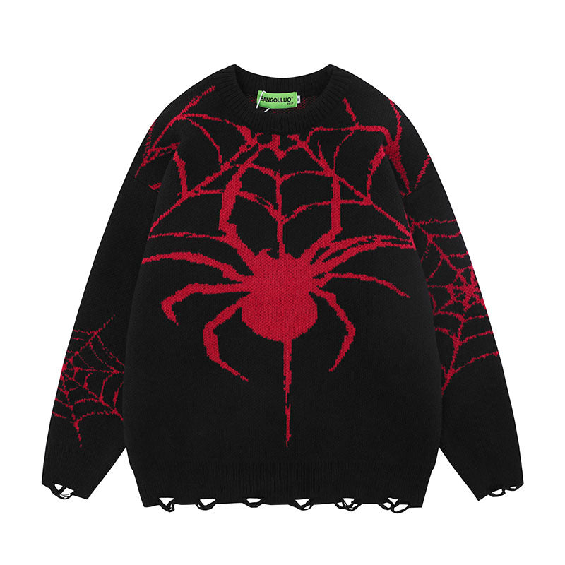 Women Sweater Spider Contrast Color Jacquard Knitted