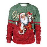 Black Christmas Sweater Crew Neck 3D Printed Santa Claus Loose