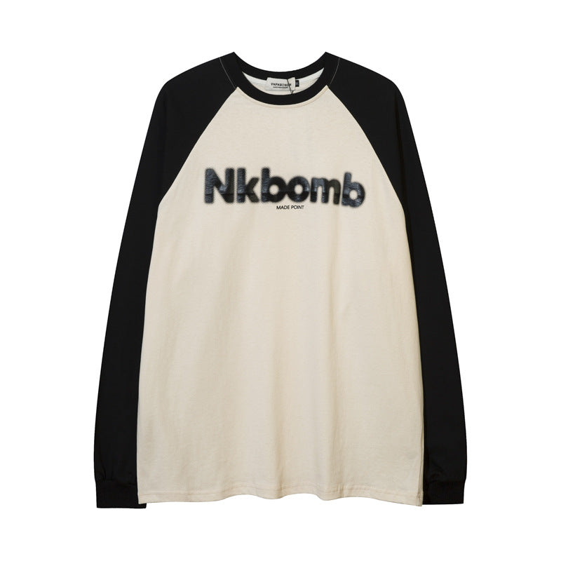 Men Long Sleeve T-Shirt Letters Printed Bottoming Shirt Loose