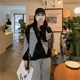 Women Knitted Cardigan Rhombus Loose Sweater Loose