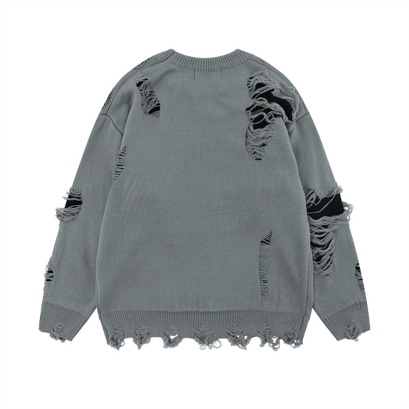Men Sweater Crocheted Ripped Sweater Loose Casual