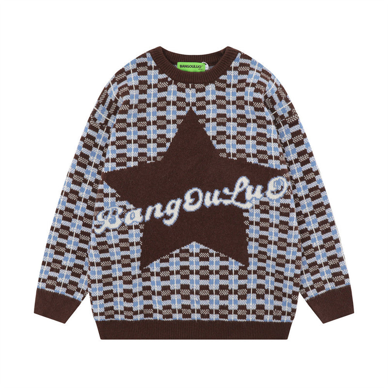 Men Sweater Five-Pointed Star Jacquard Knitted Sweater