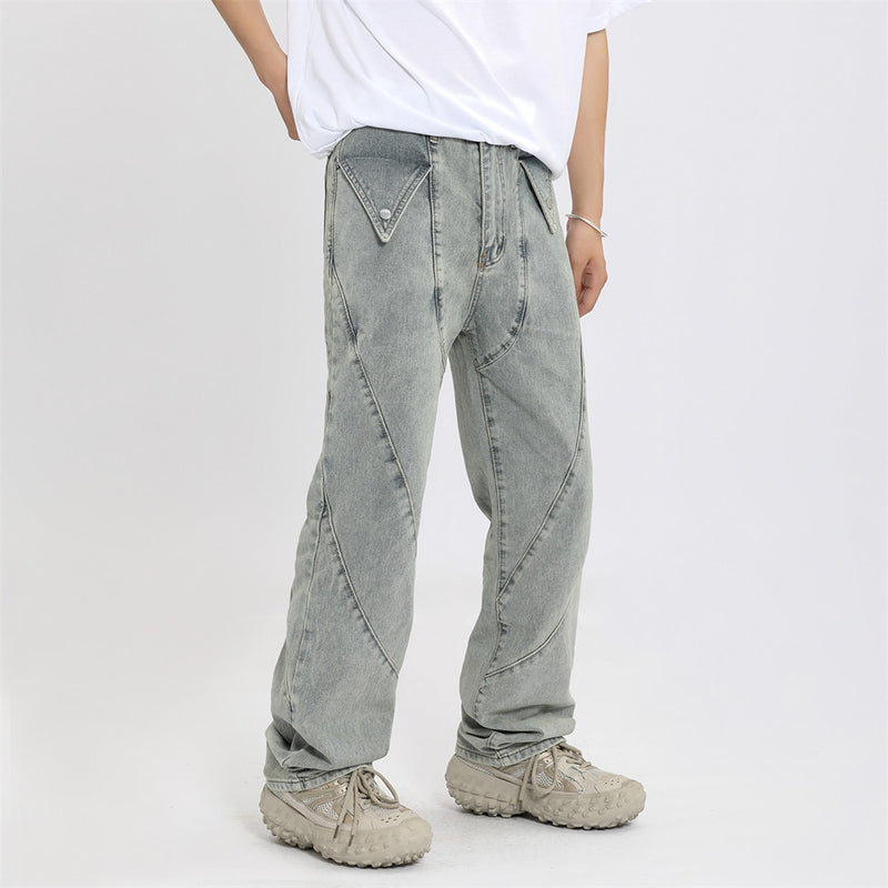 Men Jeans Loose Personality Design Stitching