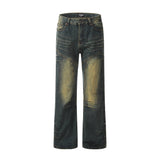 Men Jeans Vintage Distressed Stitching Trousers