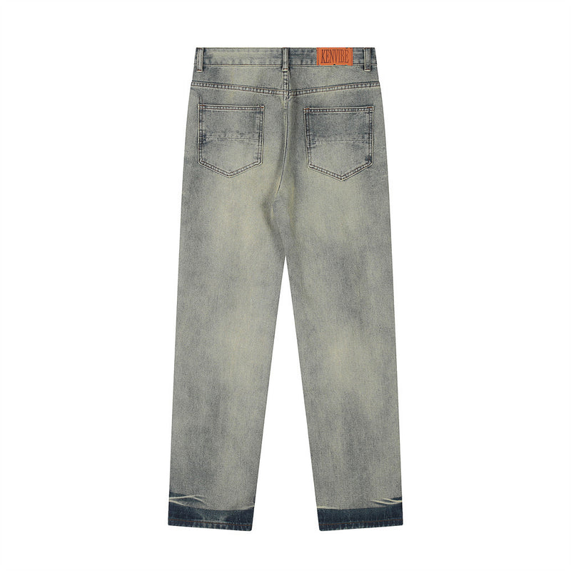 Men Jeans Five-Pointed Star Embroidery Punk Hole