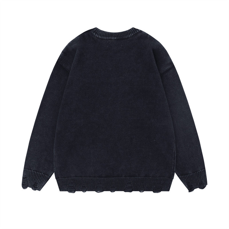 Men Sweater Butterfly Jacquard round Neck Sweater Niche Distressed