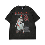 Men T-Shirt Retro Distressed Lightning Print Loose All-Match