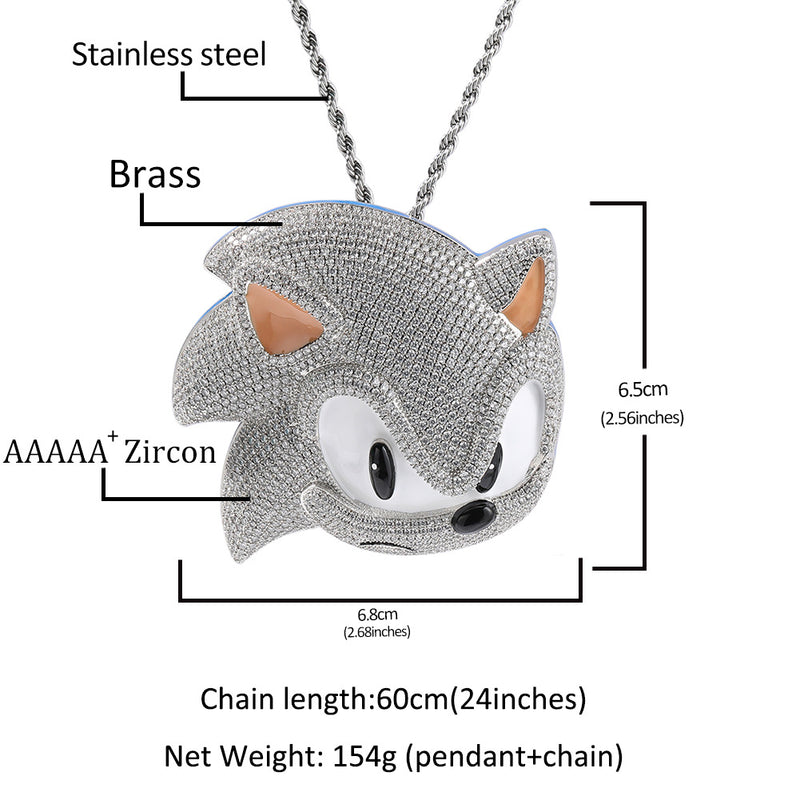 Jewelry Luminous Sonic Cartoon Pendant Necklace Men's Copper Diamond Night light Sonic the Hedgehog Spectrum