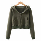 Women Hoodie Fashion Solid Color Short Sexy