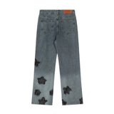 Men Jeans Five-Pointed Star Patch Gradient Color Loose Casual