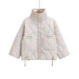 Women Cotton Coat Loose Lapel Diamond Plaid Jacket