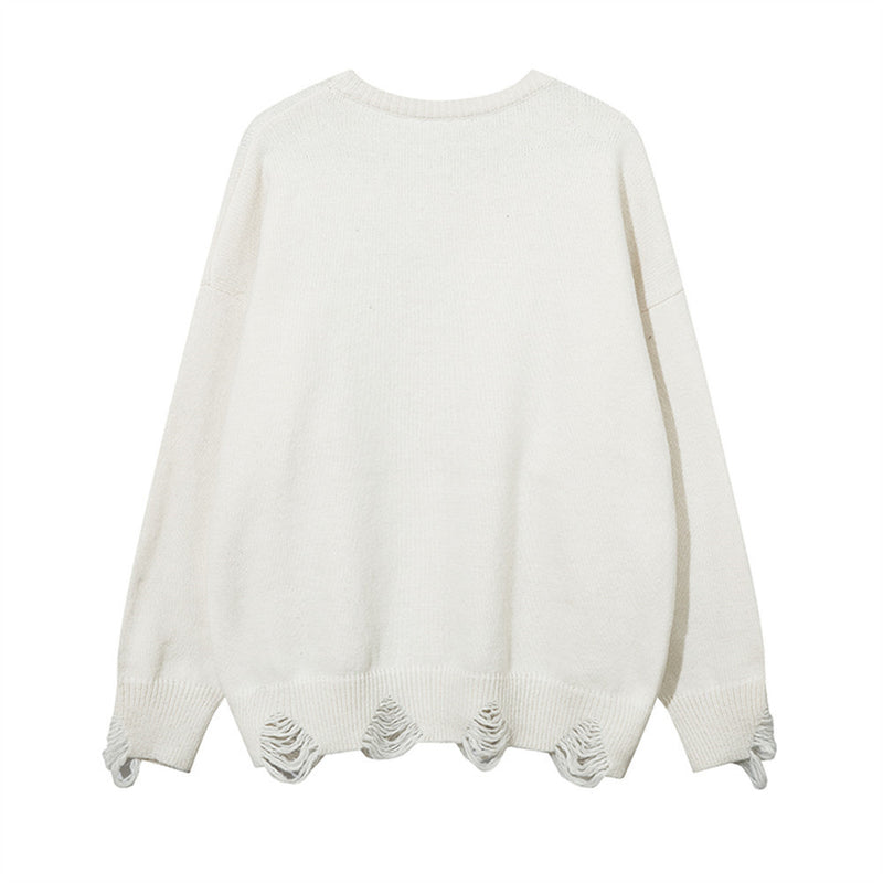 Men Sweater Butterfly Patch Sweater Loose Hole