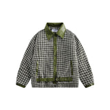 Unisex Coat Plaid Stitching PU Leather Coat