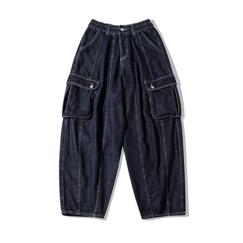 Men Jeans Multi-Pocket Loose Casual Wide