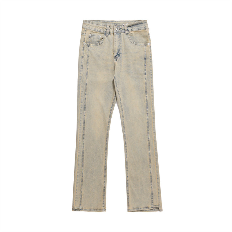 Men Jeans Topstitching Loose Casual Patchwork