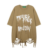 Men T-Shirt Distressed Tatted Graffiti Loose Casual
