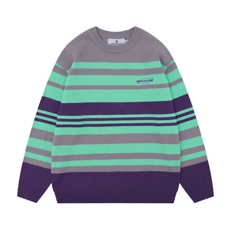 Men Sweater Striped Jacquard Crew Neck Sweater