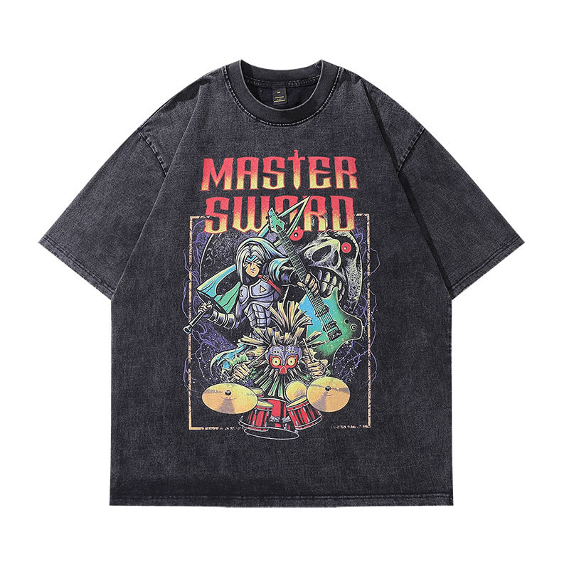 Men T-Shirt Cartoon Vintage Print Loose