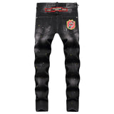 DSQ2 Jeans Badge Embroidered Stretch Ripped Slim Fit Jeans