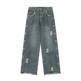 Men Jeans Hole Loose Burrs Five-Pointed Star Pattern