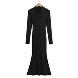 Women Dresses Zipped Stand Collar Fishtail Dress