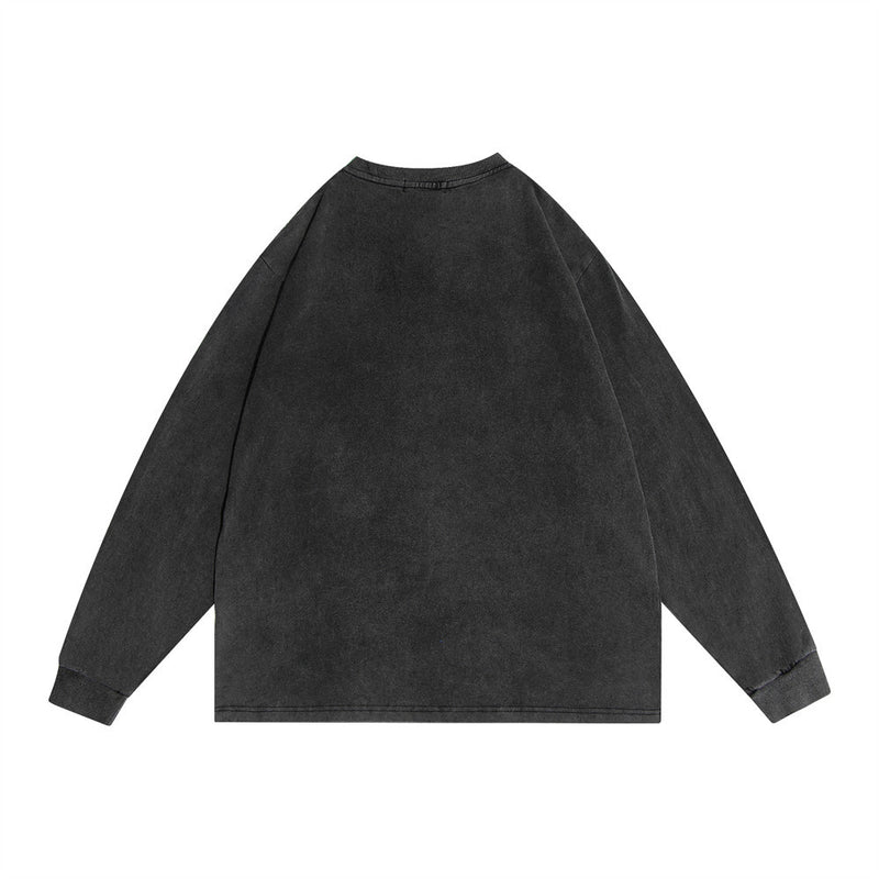 Men Long Sleeve T-Shirt Letter Printing Loose Wash Distressed