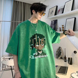 Men T Shirt Summer Retro Heavy Cotton Distressed