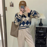 Women Pullover Sweater Pullover Cropped Sweater Rhombus