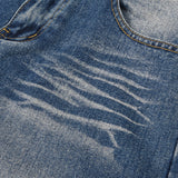 Men Jeans Brushed White Pleated Simple Loose