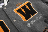 Off White Jacket Spring OW Skull Decal Woolen Splicing Leather Sleeve Heavy Industry Embroidered Jacket