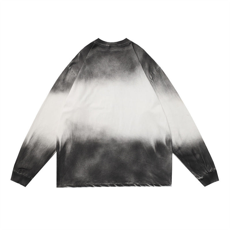 Men Long Sleeve T-Shirt Spray Painting Gradient Tie-Dye Hip Hop Rock Trend