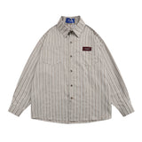Men Long Sleeved T Shirt Long Sleeve Vertical Striped Shirt Men's Casual High Street Loose Shirt