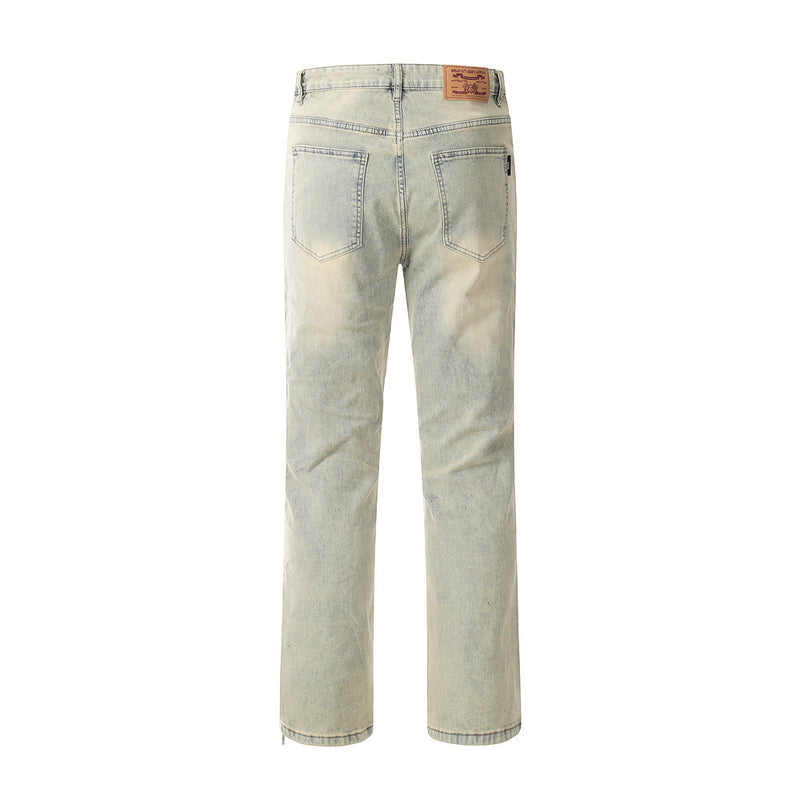 Men Jeans Loose Hole Zipper Split Distressed