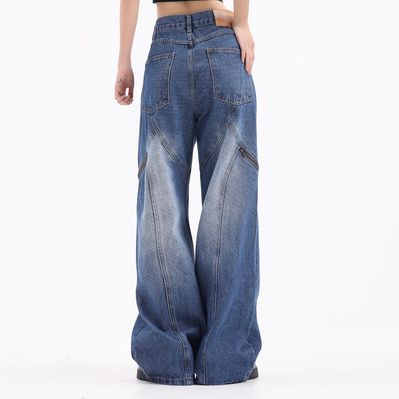 Men Jeans Punk Design Stitching Slit