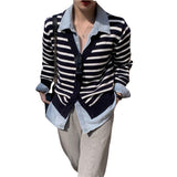 Women Knitted Cardigan Loose Striped Knit