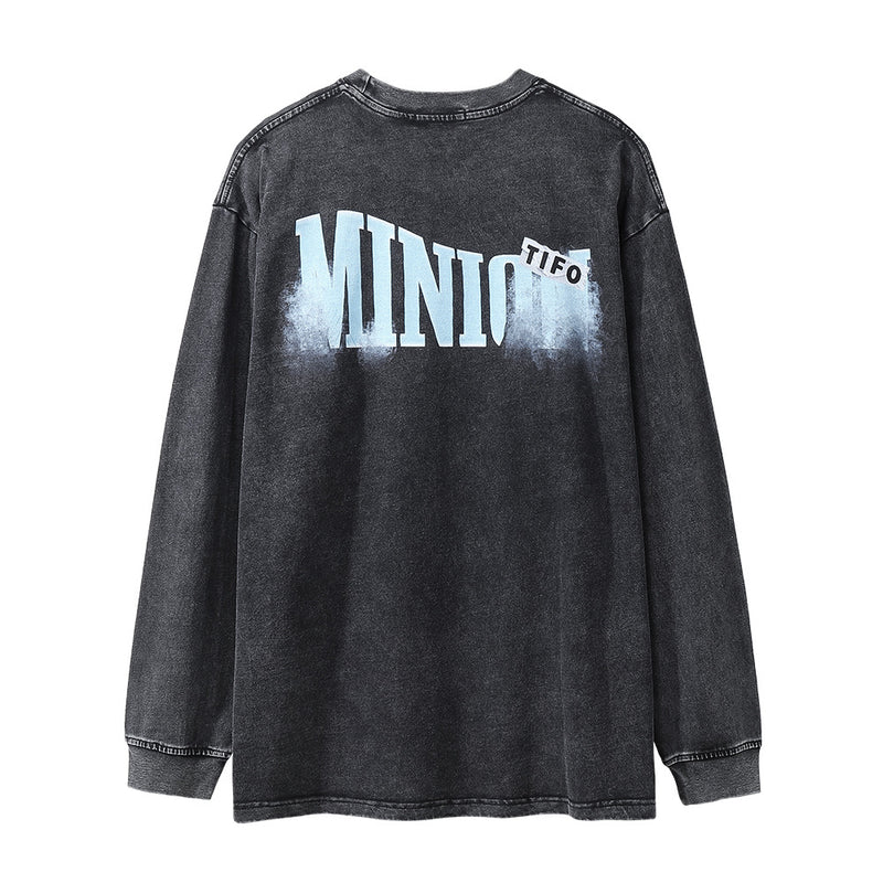Men Long Sleeve T-Shirt Spoof Smiley Face Printing Hip Hop Loose Distressed