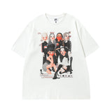 Men T-Shirt Retro Distressed Lightning Print Loose All-Match