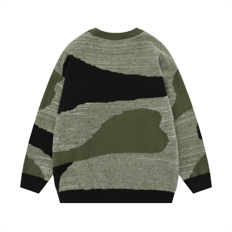 Men Sweater Stitching Brocade Sweater Casual Loose