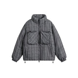 Unisex Coat Winter Stand Collar Plaid Coat Cotton Coat
