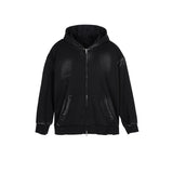 MIJKO Mens Jacket Two-way Zipper Distress Hooded Sweater
