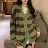 Women Knitted Cardigan Striped Temperament Loose Cardigan Sweater