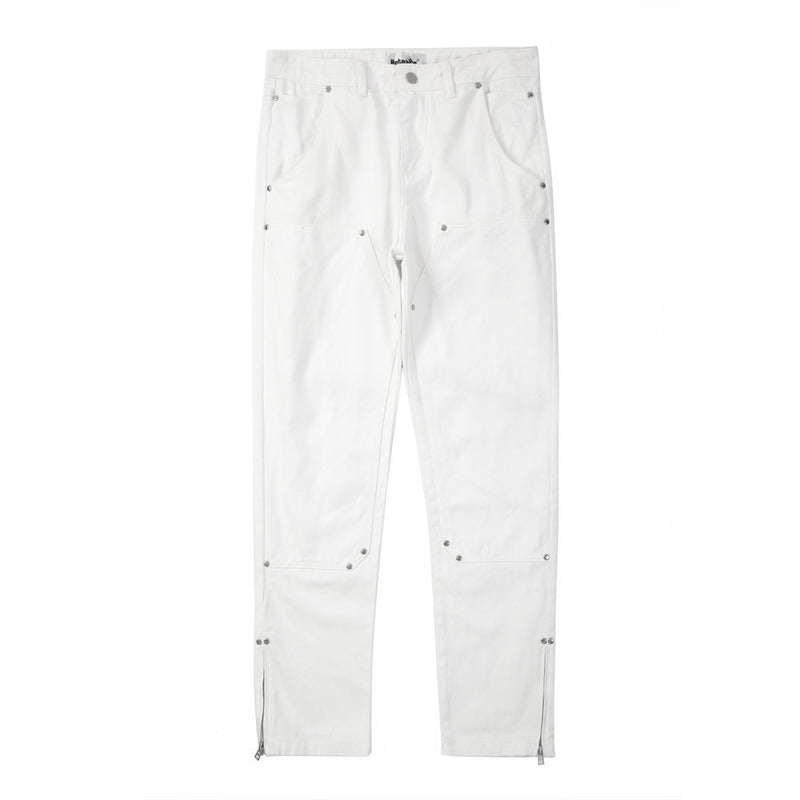 Men Jeans Workwear Metal Button Zipper Slit