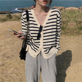 Women Knitted Cardigan Loose Striped Knit