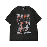 Men T-Shirt Retro Distressed Lightning Print Loose All-Match