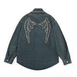 Men Long Sleeve T Shirt Paste Cloth Embroidery Denim Shirt Jacket Men's Spring and Autumn Long Sleeve Shirt