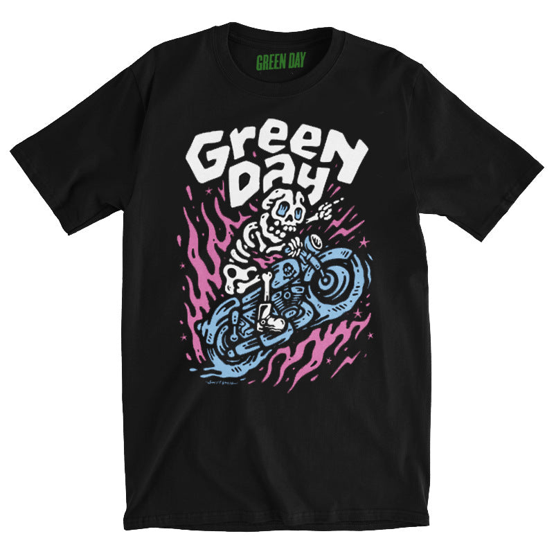 Green Day T Shirt Rock Punk Moto Skeleton