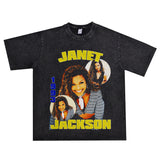 Rock Star T Shirt Jenny Jackson Janet Jack Washed Distressed T-shirt Short Sleeve Men and Women Loose