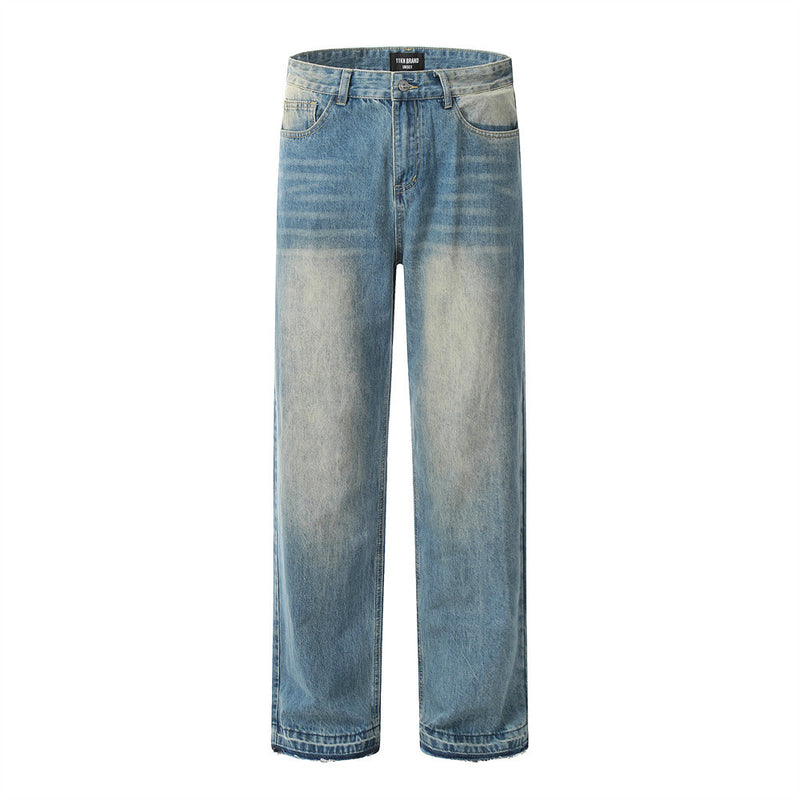 Men Jeans White Loose Burrs Casual